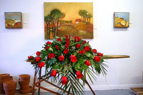 Red rose casket spray