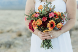 Bride holding a wedding bouquet.