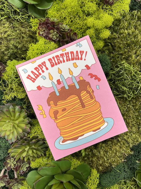 Illustrated birthday card with the text "Happy Birthday" and an image of a cake with candles?