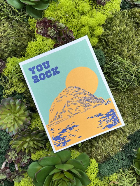 Illustrated thank you card with the text "You Rock"?