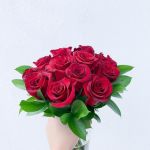 A dozen red rose wedding bouquet.